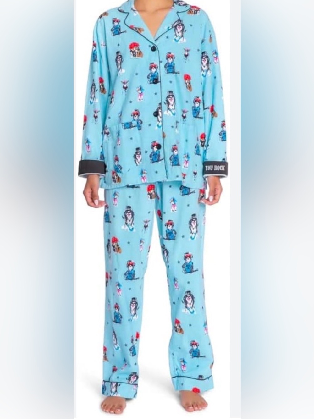 PJ Salvage Pajama Set Aqua With Musical Dog Print